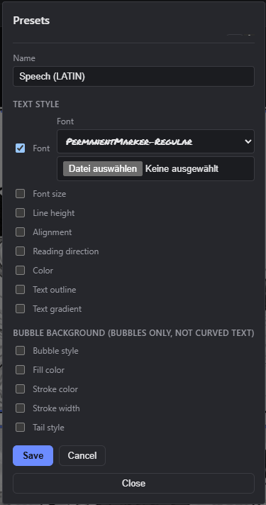 Lettering presets